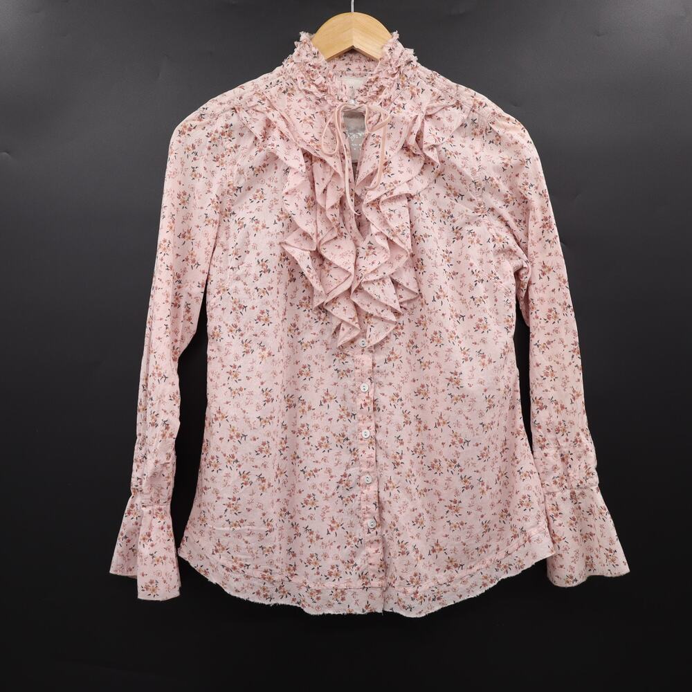 Sundance Cino XS Cottagecore Boho Cotton Floral Ruffle Blouse Pastel Pink